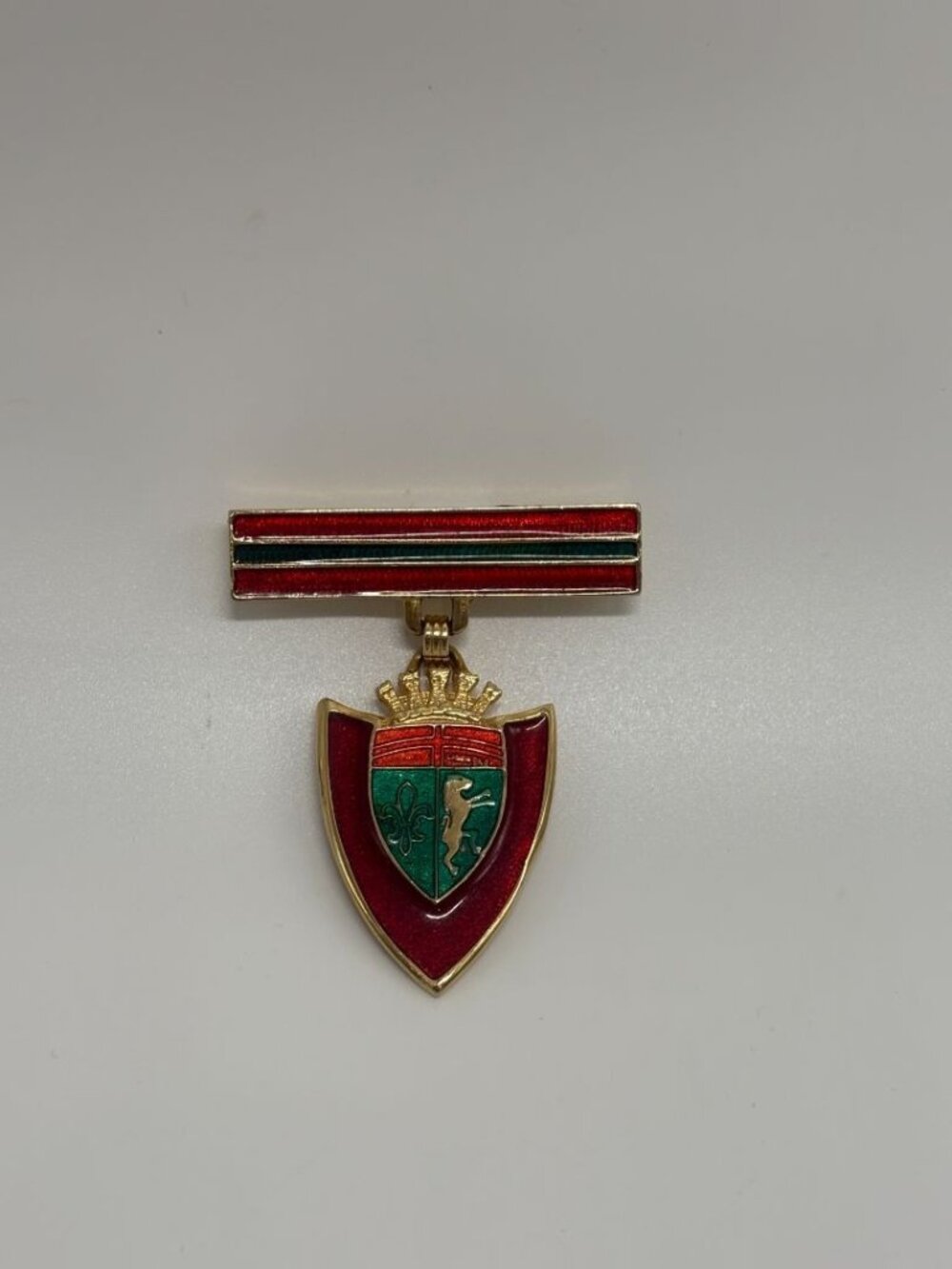 Red/Green Vintage Mid-Century 1950s/1960s Heraldic Crest Shield Enamel Brooch Pi